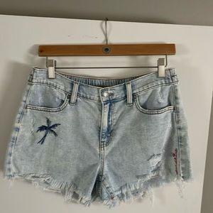 Aerie denim shorts/ fun palm tree embroidery and sunshine embroidered on front